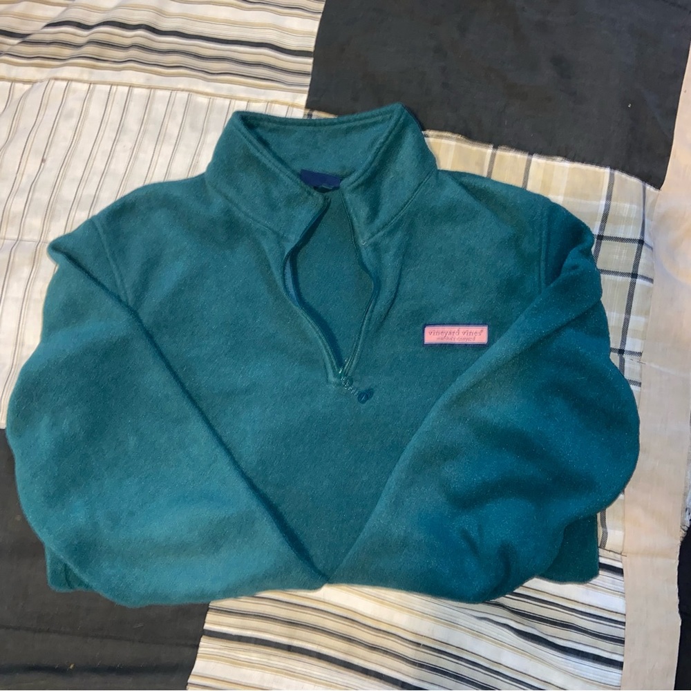 dark green vineyard vines fleece quarter zip sweater